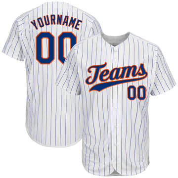 Custom White Royal Pinstripe Royal-Orange Authentic Baseball Jersey