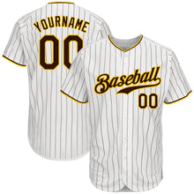Load image into Gallery viewer, Custom White Brown Pinstripe Brown-Gold Authentic Baseball Jersey
