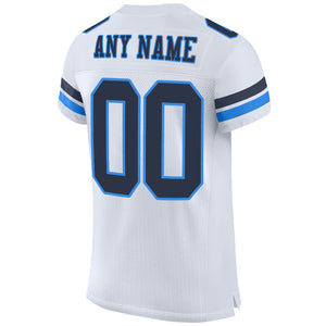 Custom White Navy-Powder Blue Mesh Authentic Football Jersey