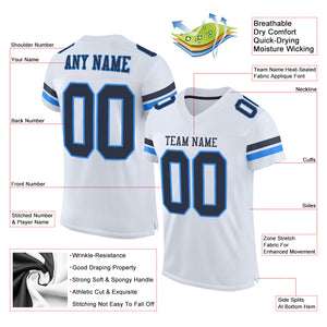 Custom White Navy-Powder Blue Mesh Authentic Football Jersey