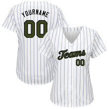Load image into Gallery viewer, Custom White Royal Pinstripe Olive-Black Authentic Memorial Day Baseball Jersey
