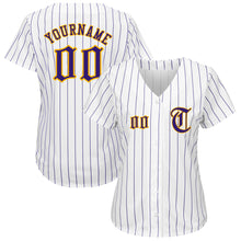 Load image into Gallery viewer, Custom White Purple Pinstripe Purple-Gold Authentic Baseball Jersey
