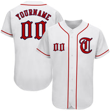 Load image into Gallery viewer, Custom White Red-Navy Authentic Baseball Jersey
