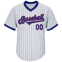 Load image into Gallery viewer, Custom White Royal Pinstripe Royal-Red Authentic Throwback Rib-Knit Baseball Jersey Shirt
