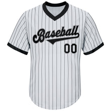 Load image into Gallery viewer, Custom White Black Pinstripe Black-Gray Authentic Throwback Rib-Knit Baseball Jersey Shirt
