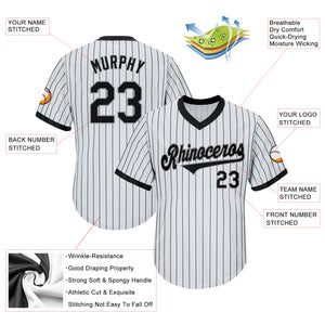 Custom White Black Pinstripe Black-Gray Authentic Throwback Rib-Knit Baseball Jersey Shirt