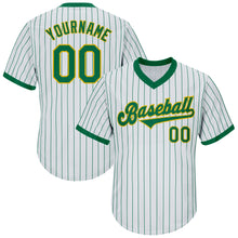 Load image into Gallery viewer, Custom White Kelly Green Pinstripe Kelly Green-Gold Authentic Throwback Rib-Knit Baseball Jersey Shirt
