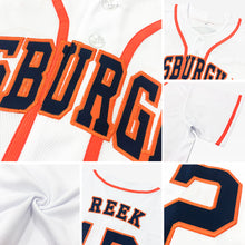 Load image into Gallery viewer, Custom White Navy-Orange Authentic Baseball Jersey
