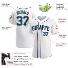 Load image into Gallery viewer, Custom White Navy-Teal Authentic Baseball Jersey
