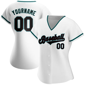 Custom White Black-Teal Authentic Baseball Jersey