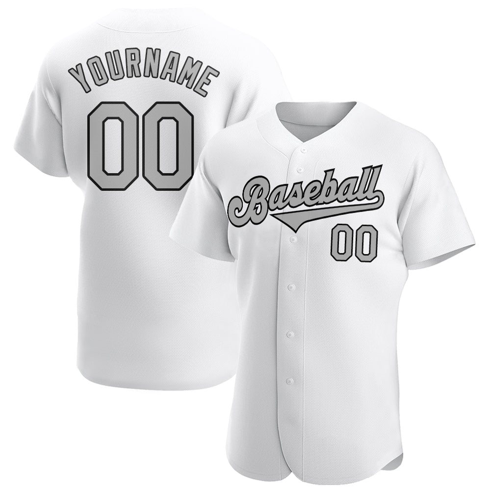 Custom White Gray-Black Authentic Baseball Jersey