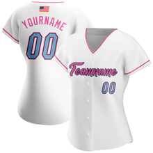 Load image into Gallery viewer, Custom White Light Blue-Pink Authentic American Flag Fashion Baseball Jersey
