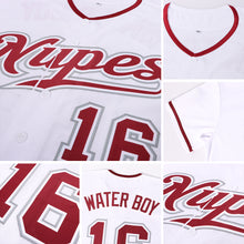 Load image into Gallery viewer, Custom White Crimson-Gray Authentic Baseball Jersey
