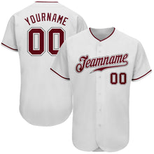 Load image into Gallery viewer, Custom White Crimson-Gray Authentic Baseball Jersey
