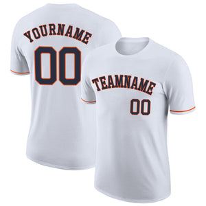 Custom White Navy-Orange Performance T-Shirt