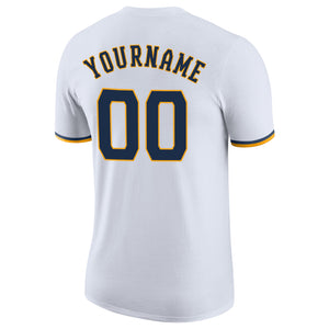 Custom White Navy-Gold Performance T-Shirt