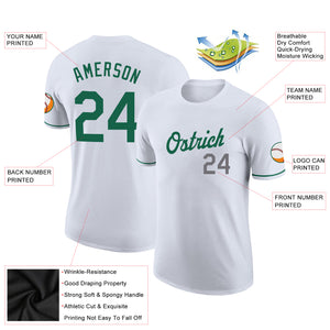 Custom White Kelly Green-Gray Performance T-Shirt
