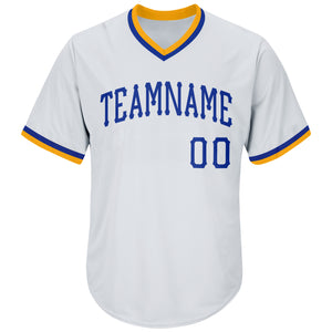 Custom White Royal-Gold Authentic Throwback Rib-Knit Baseball Jersey Shirt