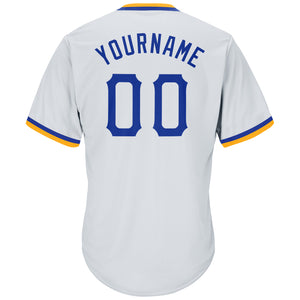 Custom White Royal-Gold Authentic Throwback Rib-Knit Baseball Jersey Shirt