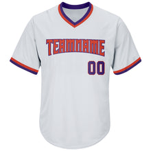 Load image into Gallery viewer, Custom White Purple-Orange Authentic Throwback Rib-Knit Baseball Jersey Shirt

