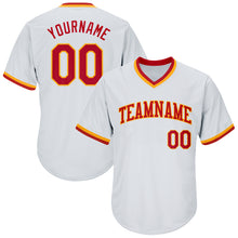 Load image into Gallery viewer, Custom White Red-Gold Authentic Throwback Rib-Knit Baseball Jersey Shirt
