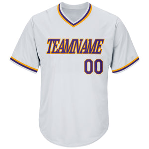 Custom White Purple-Gold Authentic Throwback Rib-Knit Baseball Jersey Shirt