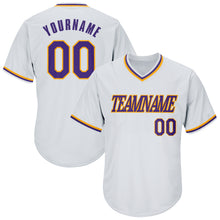 Load image into Gallery viewer, Custom White Purple-Gold Authentic Throwback Rib-Knit Baseball Jersey Shirt
