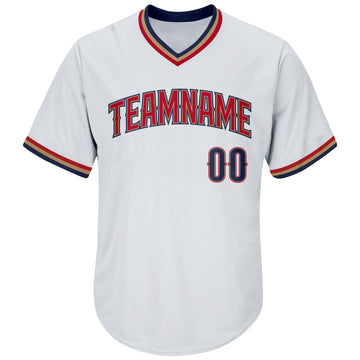Custom White Navy-Red Authentic Throwback Rib-Knit Baseball Jersey Shirt