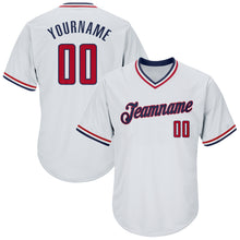 Load image into Gallery viewer, Custom White Red-Navy Authentic Throwback Rib-Knit Baseball Jersey Shirt
