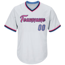 Load image into Gallery viewer, Custom White Light Blue-Pink Authentic Throwback Rib-Knit Baseball Jersey Shirt
