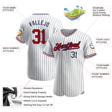 Load image into Gallery viewer, Custom White Navy Pinstripe Red-Navy Authentic Baseball Jersey

