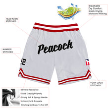 Load image into Gallery viewer, Custom White Black-Red Authentic Throwback Basketball Shorts
