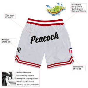 Custom White Black-Red Authentic Throwback Basketball Shorts