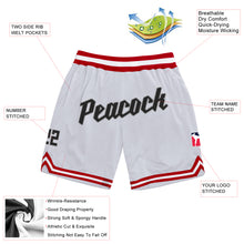 Load image into Gallery viewer, Custom White Black-Red Authentic Throwback Basketball Shorts
