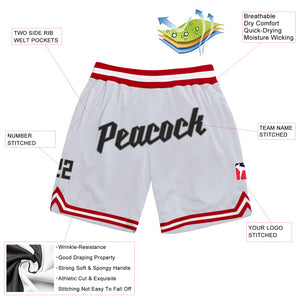 Custom White Black-Red Authentic Throwback Basketball Shorts