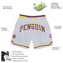Load image into Gallery viewer, Custom White Purple-Gold Authentic Throwback Basketball Shorts
