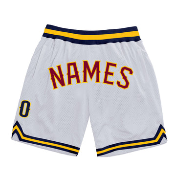 Custom White Maroon-Gold Authentic Throwback Basketball Shorts