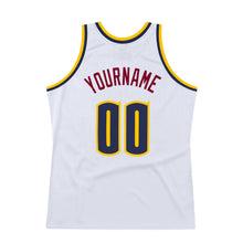 Load image into Gallery viewer, Custom White Navy-Gold Authentic Throwback Basketball Jersey
