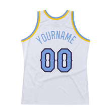 Load image into Gallery viewer, Custom White Light Blue-Purple Authentic Throwback Basketball Jersey
