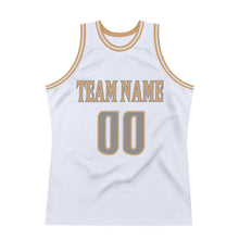 Load image into Gallery viewer, Custom White Steel Gray-Old Gold Authentic Throwback Basketball Jersey
