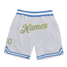Load image into Gallery viewer, Custom White Light Blue-Gold Authentic Throwback Basketball Shorts
