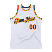 Load image into Gallery viewer, Custom White Navy-Orange Authentic Throwback Basketball Jersey
