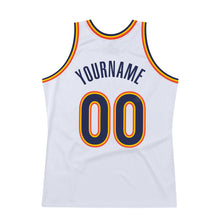 Load image into Gallery viewer, Custom White Navy-Orange Authentic Throwback Basketball Jersey
