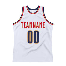 Load image into Gallery viewer, Custom White Navy-Old Gold Authentic Throwback Basketball Jersey
