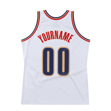 Load image into Gallery viewer, Custom White Navy-Old Gold Authentic Throwback Basketball Jersey
