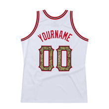 Load image into Gallery viewer, Custom White Camo-Red Authentic Throwback Basketball Jersey
