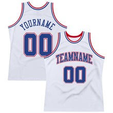 Load image into Gallery viewer, Custom White Royal-Red Authentic Throwback Basketball Jersey
