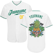 Load image into Gallery viewer, Custom White Kelly Green-Gold Authentic Skull Pineapple Head Baseball Jersey
