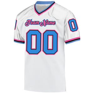 Custom White Powder Blue-Pink Mesh Authentic Throwback Football Jersey