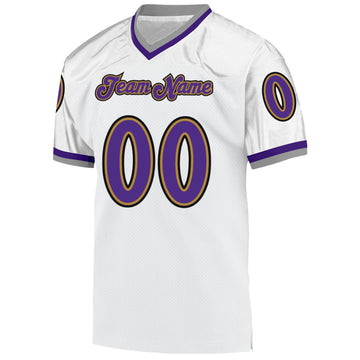 Custom White Purple-Old Gold Mesh Authentic Throwback Football Jersey